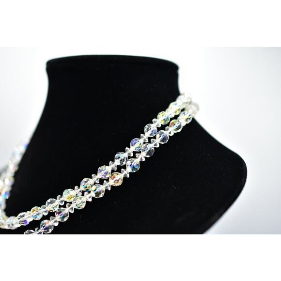 Vintage Aurora Borealis Crystal Double Strand Beaded Collar Necklace Shiny BinA - Picture 5 of 12